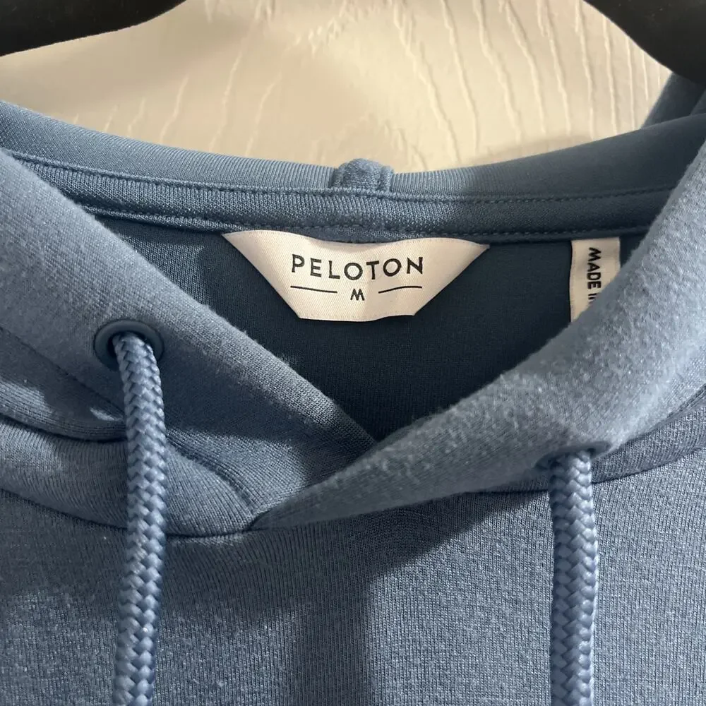 Peloton Hoodie Satin Paneled Hoodie Blue Medium - Unisex Together We Go Far - Picture 4 of 10